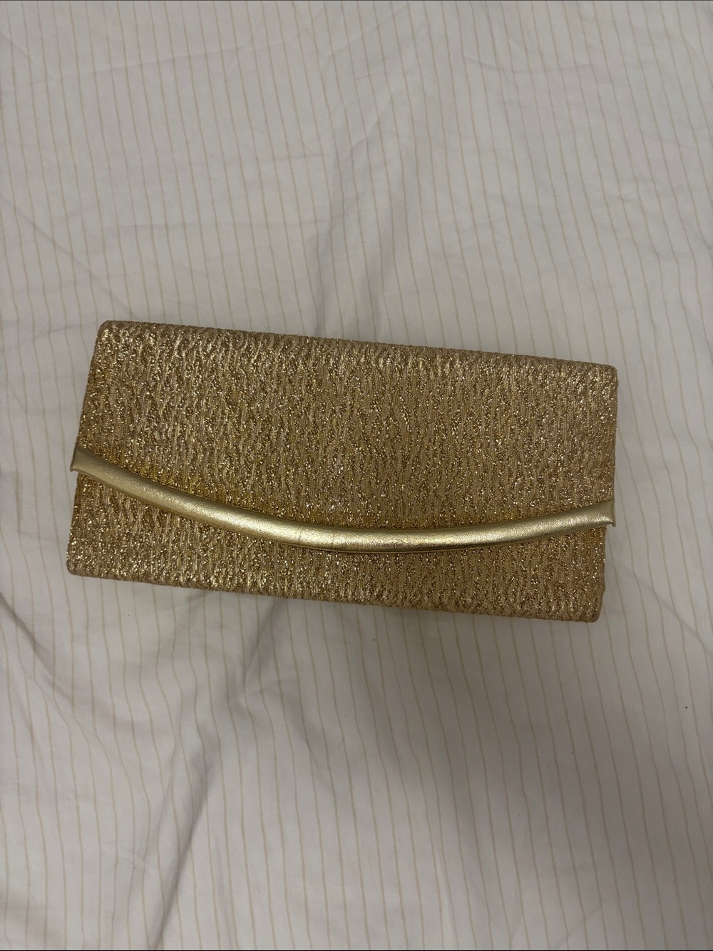 Gold Textured Evening Clutch with Curved Accent